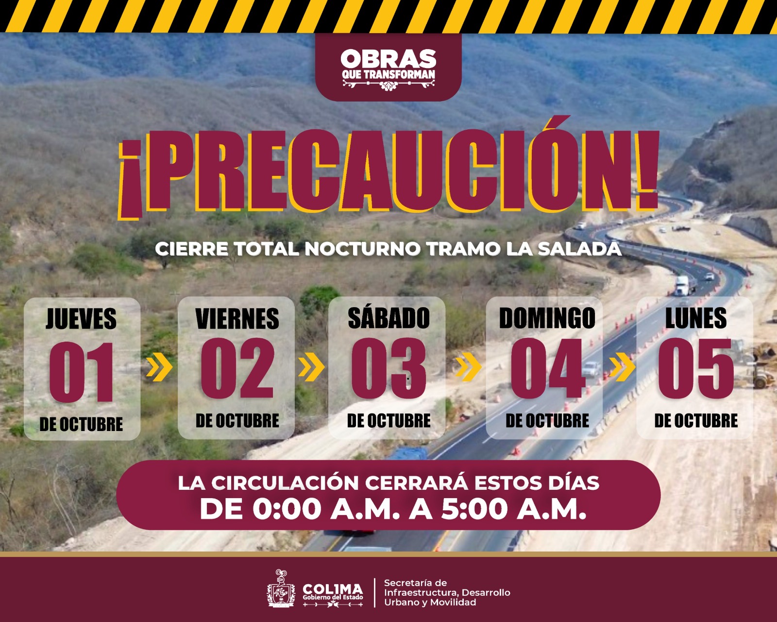 En este momento estás viendo Seidum informa sobre cierre total nocturno en el tramo ‘La Salada’ del 1 al 5 de octubre