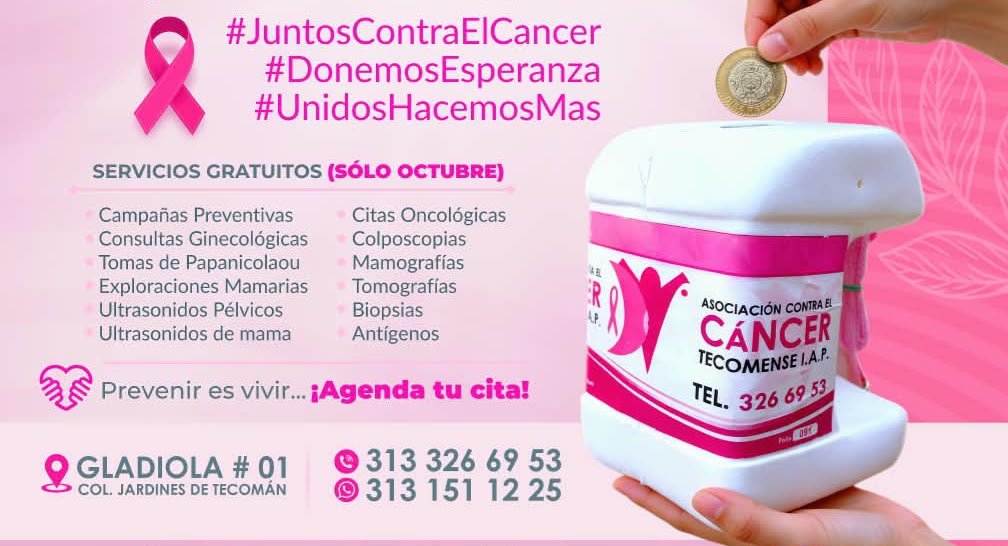 En este momento estás viendo Durante octubre, Asociación contra el Cáncer Tecomense ofrecerá sus servicios gratuitos