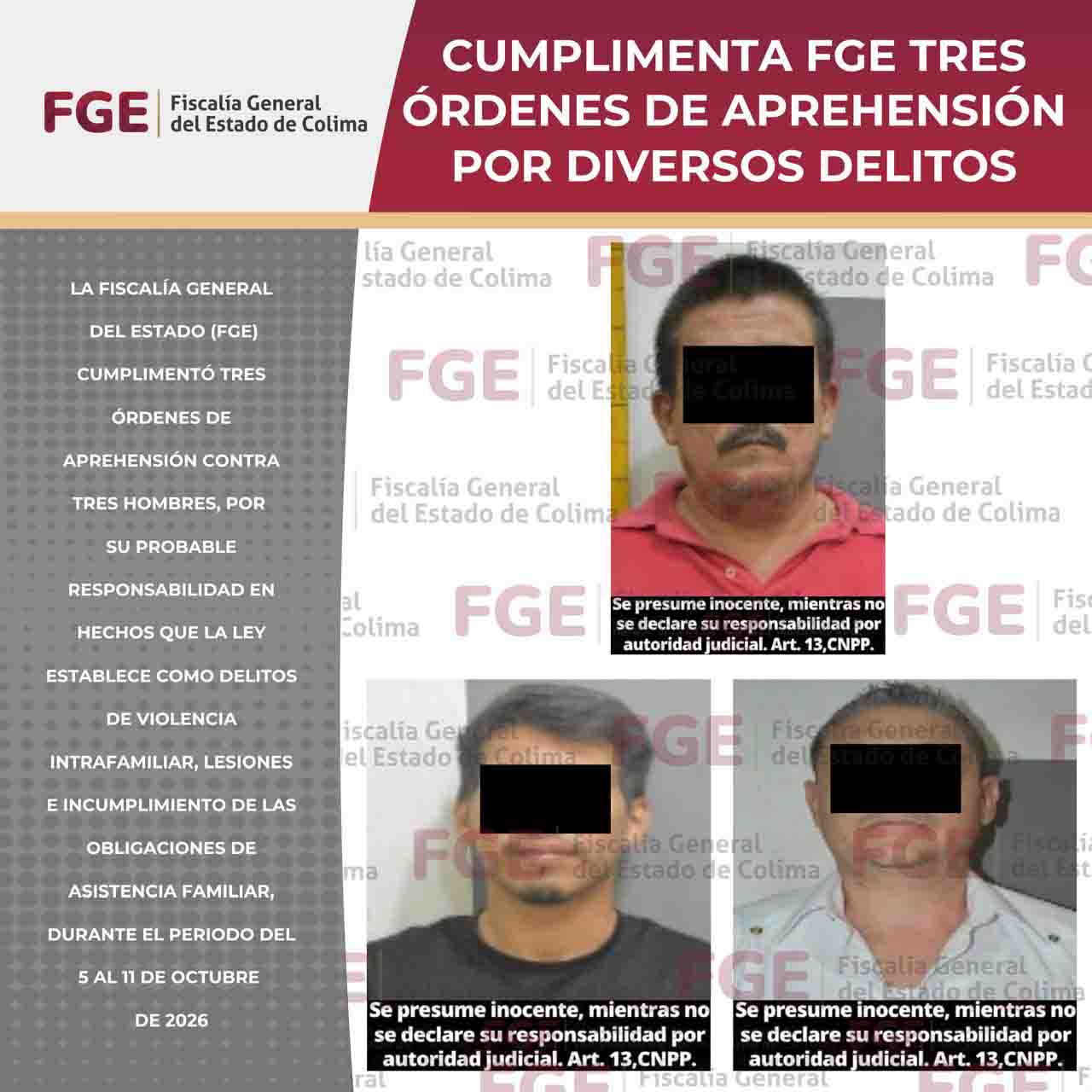 En este momento estás viendo Cumplimenta FGE tres órdenes de aprehensión por diversos delitos