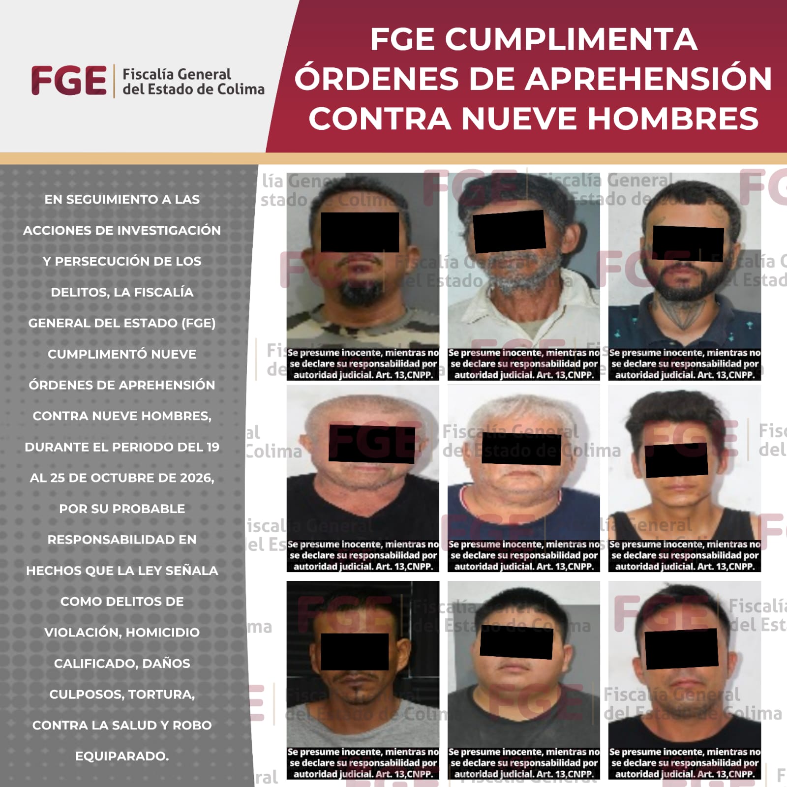 En este momento estás viendo FGE cumplimenta órdenes de aprehensión contra nueve hombres