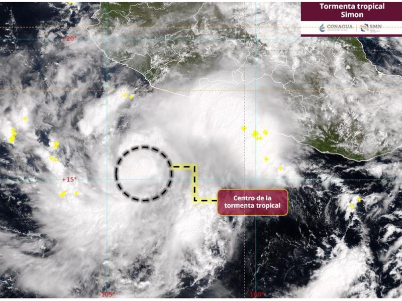 En este momento estás viendo Simon se ubica a 395 km al sur de Manzanillo; prevén que se intensifique a huracán mayor
