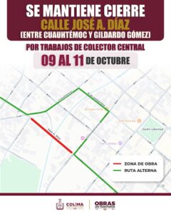 Lee más sobre el artículo Seidum trabaja en el Colector Central de Colima; pide utilizar rutas alternas del 9 al 11 de octubre